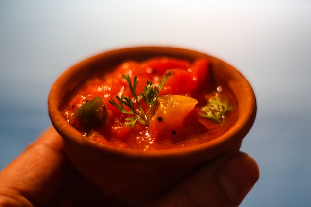Home Made Red and Spicy Tomato Sauce in a terracotta bowl